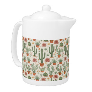 Desert Cacti Succulent Seamless Pattern Teapot