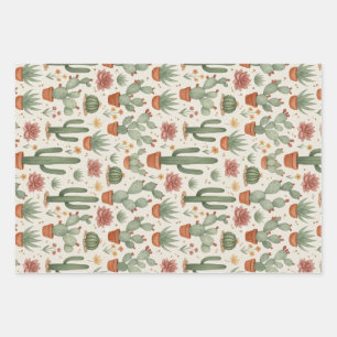 Desert Cacti Succulent Seamless Pattern Wrapping Paper Sheets