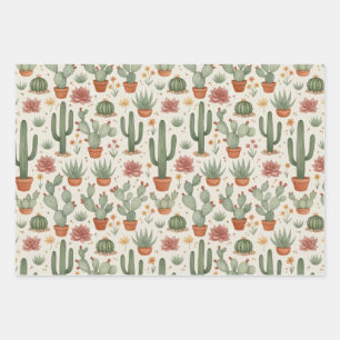 Desert Cacti Succulent Seamless Pattern Wrapping Paper Sheets