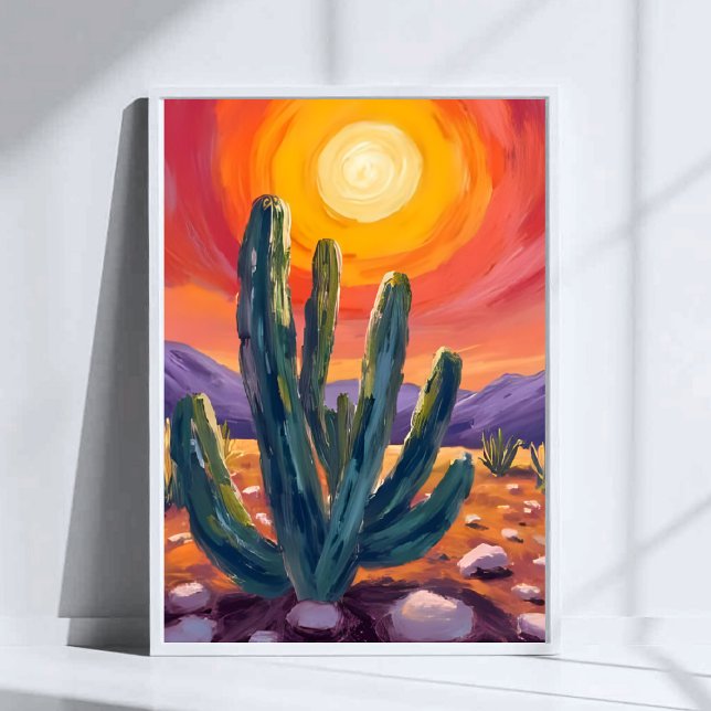 Desert Cacti | Sunset Nature Landscape Painting Poster (Creator Uploaded)