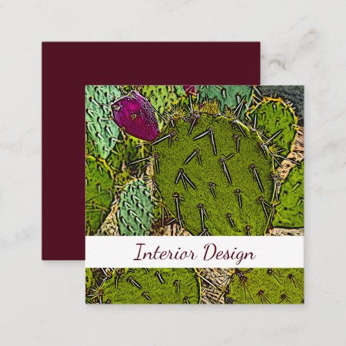 Desert Cactus Abstract Succulent Interior Designer Square Business Card