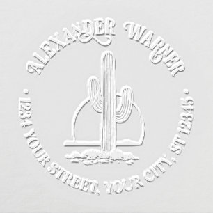 Desert Cactus Against Sun Name Return Address Embosser