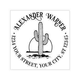 Desert Cactus Against Sun Name Return Address Self-inking Stamp