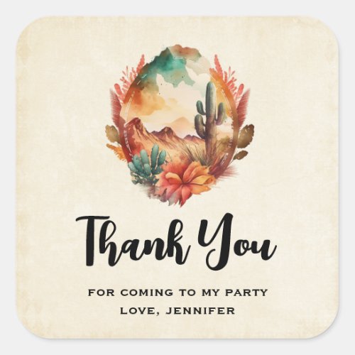 Desert Cactus and Mountain Party Thank You Square Sticker