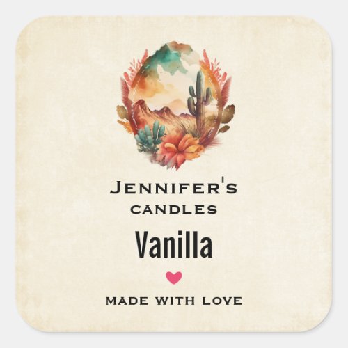 Desert Cactus and Mountains Candle Business Square Sticker