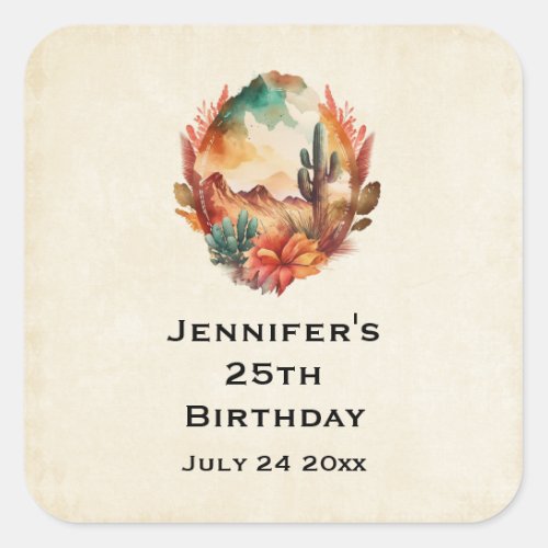 Desert Cactus and Mountains Save the Date Square Sticker
