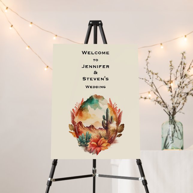 Desert Cactus and Mountains Wedding Welcome Foam Board (In Situ (Stand))