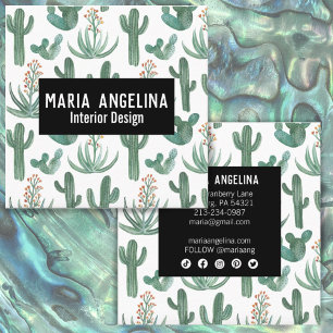 Desert Cactus and Succulents Watercolor Design Square Business Card