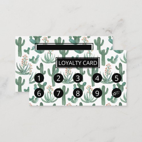 Desert Cactus and Succulents Watercolor Pattern 10 Loyalty Card