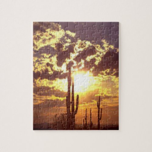 Desert Cactus At Sunset Jigsaw Puzzle