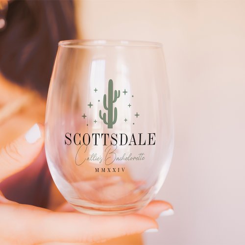 Desert Cactus Bachelorette Party Stemless Wine Glass