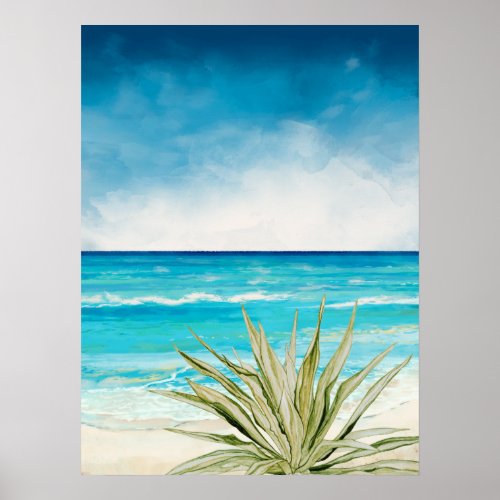 Desert Cactus Beach Sea Seascape Watercolor Agave Poster