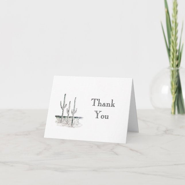 Desert Cactus Black White Simple Thank You Card (Front)