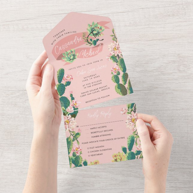 Desert Cactus Bloom All in One Wedding Invite (Tearaway)