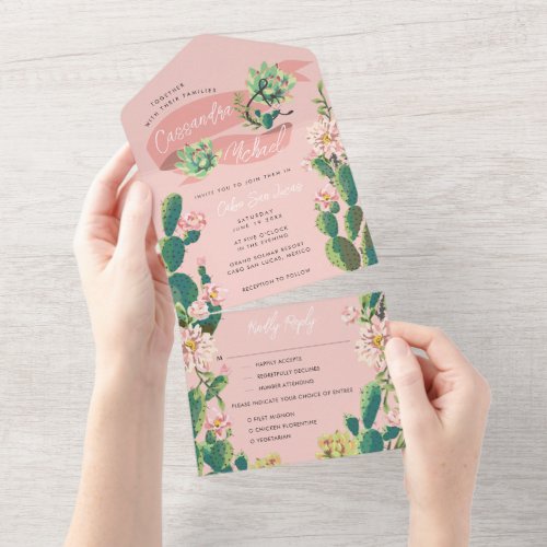 Desert Cactus Bloom All in One Wedding Invite