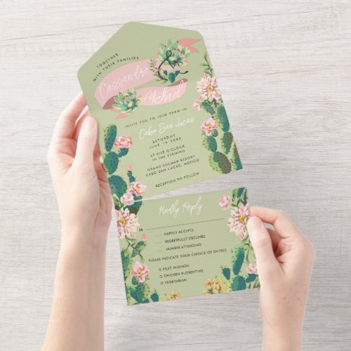 Desert Cactus Bloom All in One Wedding Invite