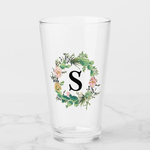 Desert Cactus Bloom Monogram Glass