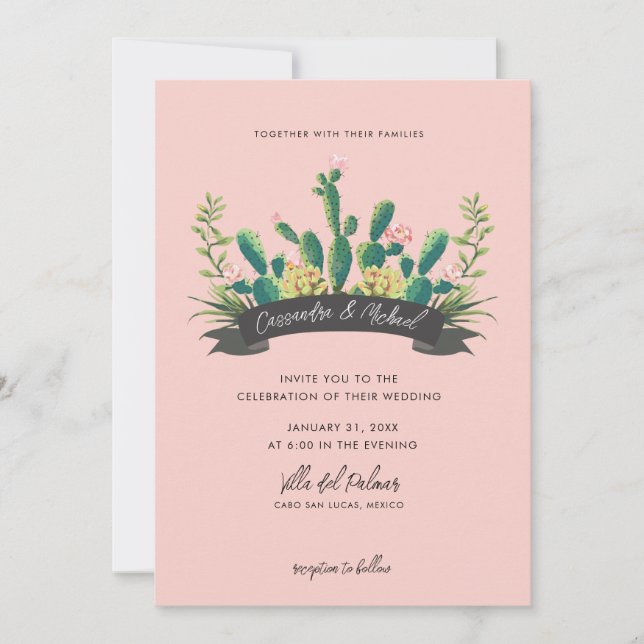 Desert Cactus Bloom | Pink Wedding Invitation (Front)