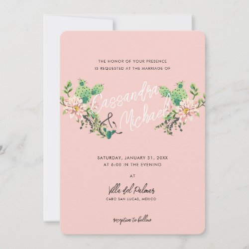 Desert Cactus Bloom  Pink Wedding Invitation