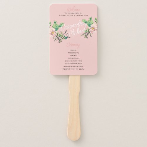 Desert Cactus Bloom Wedding Program Hand Fan