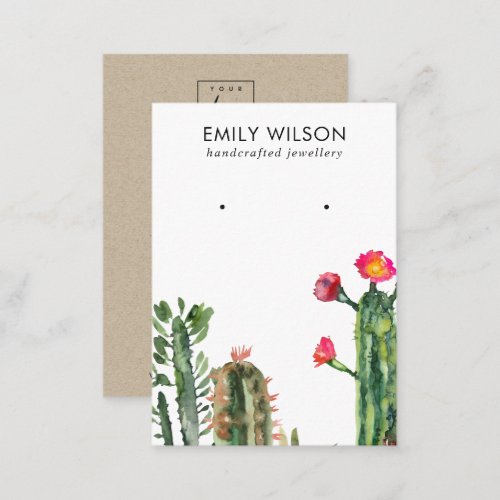 DESERT CACTUS BLUSH FOLIAGE STUD EARRING DISPLAY BUSINESS CARD