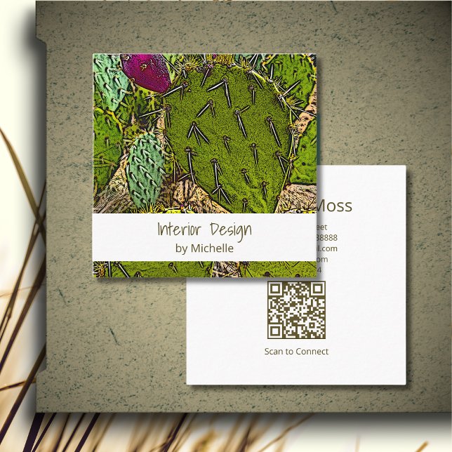 Desert Cactus Botanical Succulent Interior Design Square Business Card (Creator Uploaded)