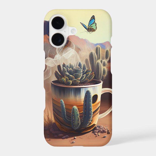 Desert Cactus Café, Morning Coffee Canyon iPhone Case (Back)