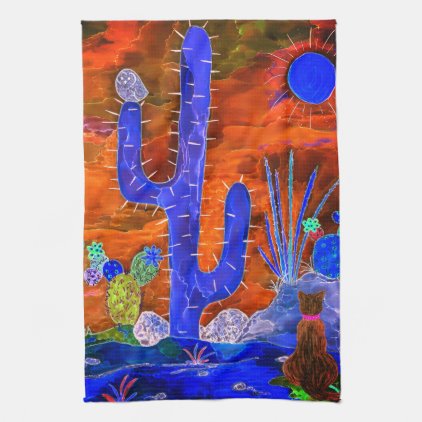 Desert Cactus Cat Kitchen Towel (Customizable)