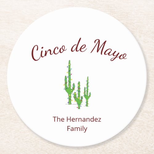 Desert Cactus Cinco de Mayo Fiesta Party    Round Paper Coaster
