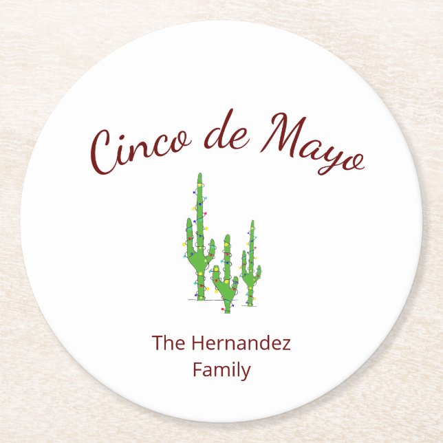 Desert Cactus Cinco de Mayo Fiesta Party    Round Paper Coaster (Front)