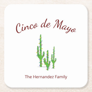 Desert Cactus Cinco de Mayo Fiesta Party Square Paper Coaster