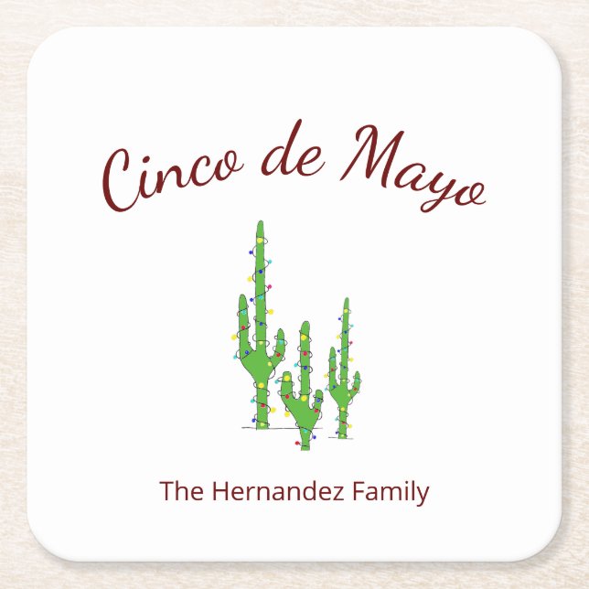 Desert Cactus Cinco de Mayo Fiesta Party  Square Paper Coaster (Front)