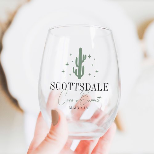 Desert Cactus Destination Wedding Welcome Stemless Wine Glass