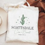 Desert Cactus Destination Wedding Welcome Tote Bag<br><div class="desc">Welcome guests to your destination wedding with these chic and modern personalized tote bags. Design features a green cactus illustration flanked by stars, with your wedding destination beneath (shown with Scottsdale) in classic serif lettering. Add your names beneath in handwritten cursive script, as well as the year. Colors can be...</div>