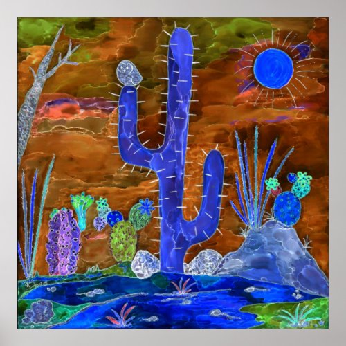 Desert Cactus Evening Poster 24x24