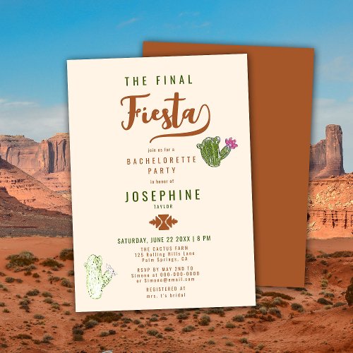 Desert Cactus Final Fiesta Rust Bachelorette Party Invitation