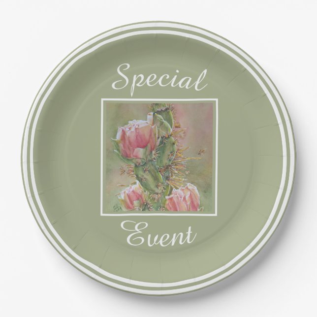 Desert Cactus Flower Paper Plates (Front)