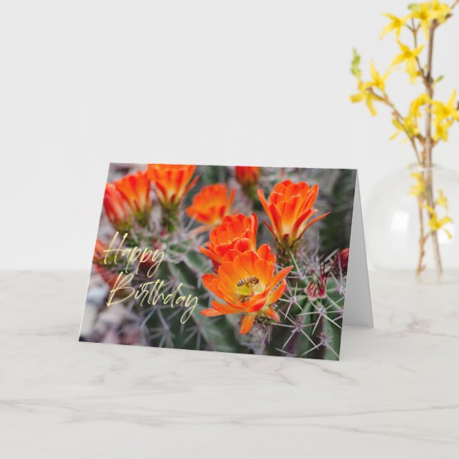 Desert Cactus Flowers & Bee | Custom Birthday Card (Yellow Flower)