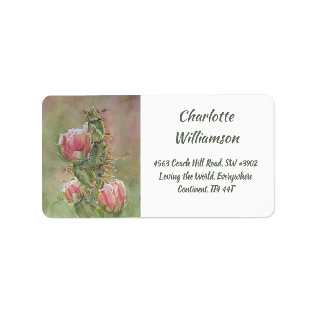 Desert Cactus Flowers in Watercolor Address Label (Front)