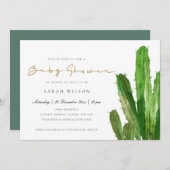 DESERT CACTUS FOLIAGE GOLD WATERCOLOR BABY SHOWER INVITATION (Front/Back)