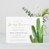DESERT CACTUS FOLIAGE GOLD WATERCOLOR BABY SHOWER INVITATION (Standing Front)