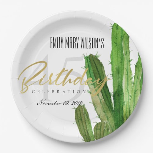 DESERT CACTUS FOLIAGE WATERCOLOR BIRTHDAY PARTY PAPER PLATES