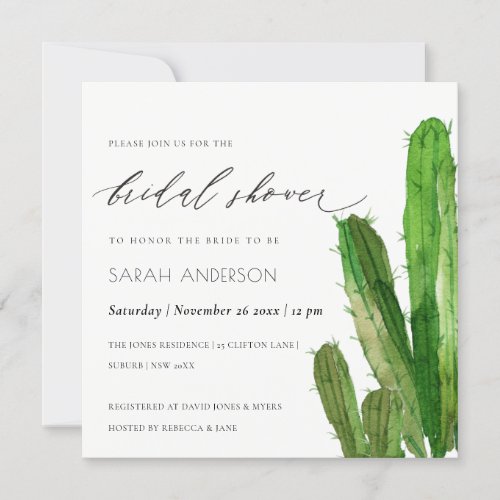 DESERT CACTUS FOLIAGE WATERCOLOR BRIDAL SHOWER INVITATION