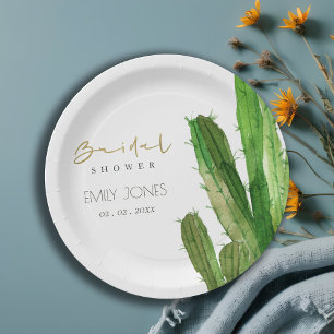 DESERT CACTUS FOLIAGE WATERCOLOR BRIDAL SHOWER PAPER PLATES