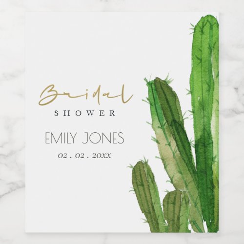 DESERT CACTUS FOLIAGE WATERCOLOR BRIDAL SHOWER WINE LABEL