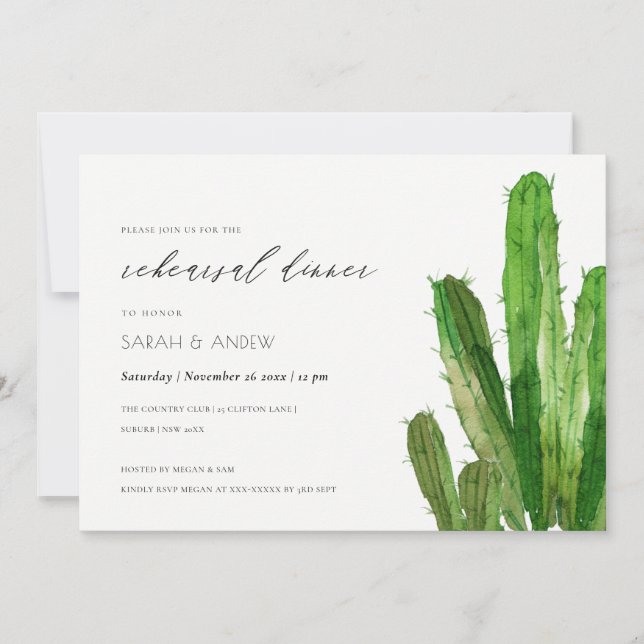 DESERT CACTUS FOLIAGE WATERCOLOR REHEARSAL DINNER INVITATION (Front)