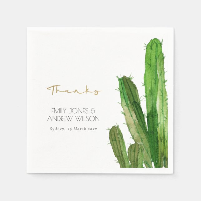DESERT CACTUS FOLIAGE WATERCOLOR THANK YOU WEDDING NAPKINS (Front)
