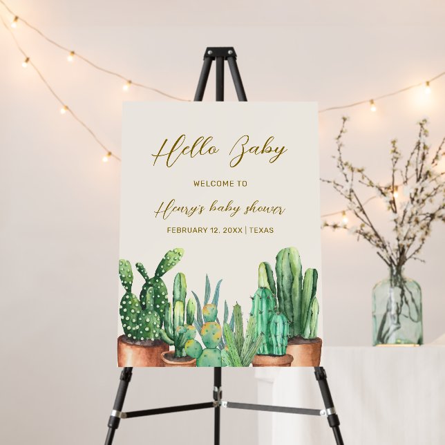 Desert Cactus Garden Baby Shower Welcome Sign (In Situ (Stand))