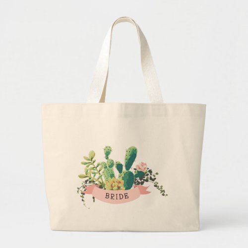 Desert Cactus Garden  Bride   Large Tote Bag