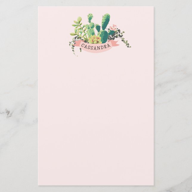 Desert Cactus Garden | Personalized  Stationery (Front)